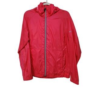 Columbia Women's Sz L Pink Rain Jacket Packable Hood Waterproof Windbreaker